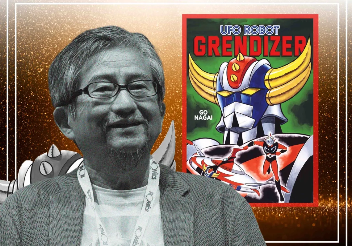 Go Nagai with a 'Grendizer' poster
 