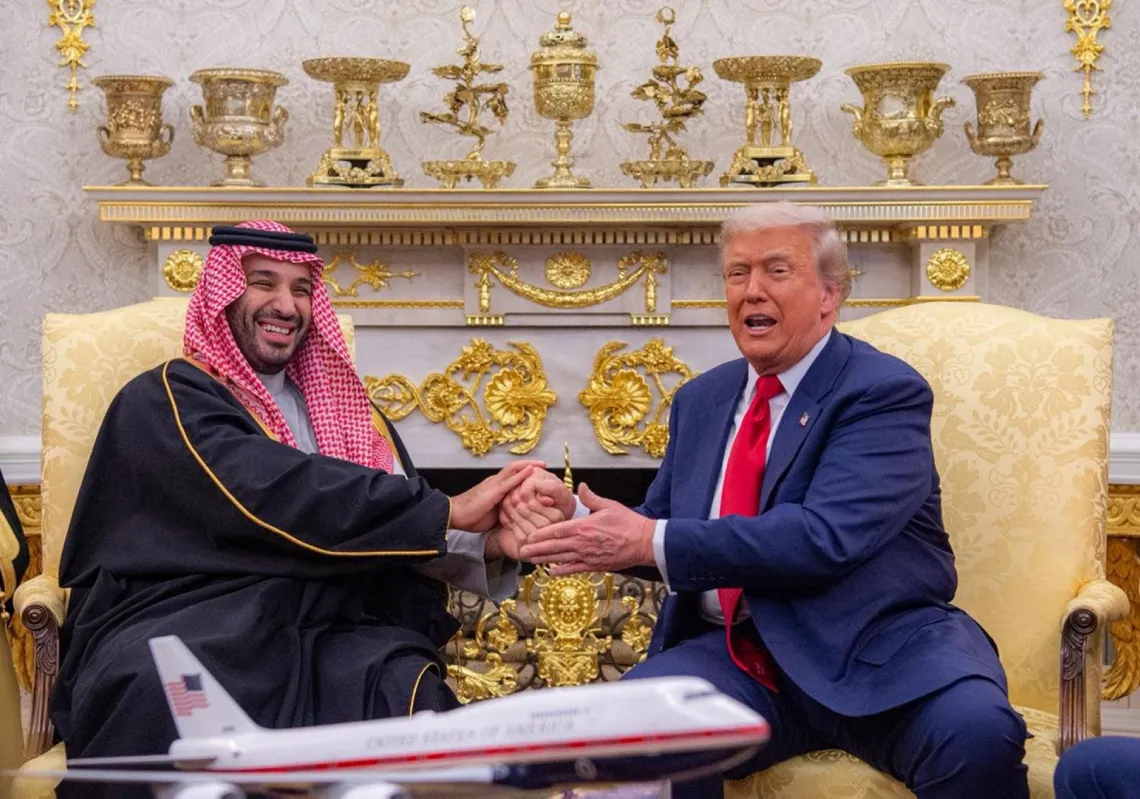Saudi Crown Prince Mohammed bin Salman and US President Donald Trump during their meeting at the White House on 18 November 2025.
