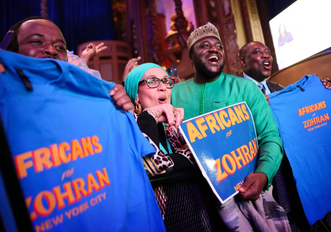 Supporters attend the election night watch party for New York City Democratic mayoral candidate Zohran Mamdani at the Brooklyn Paramount on 4 November 2025, in the Brooklyn borough of New York City.