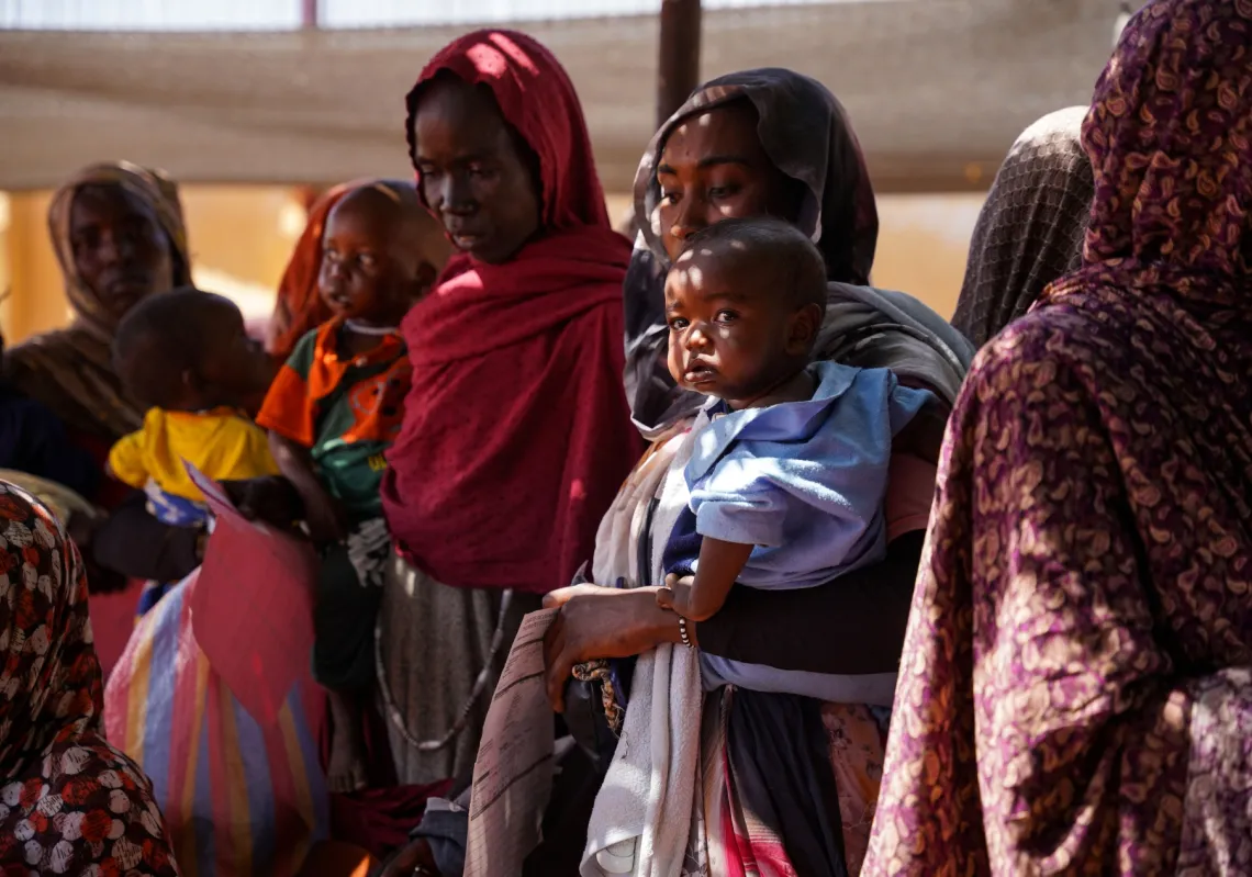 Women and children at the Zamzam displacement camp, close to el-Fasher in North Darfur, Sudan, in January 2024.