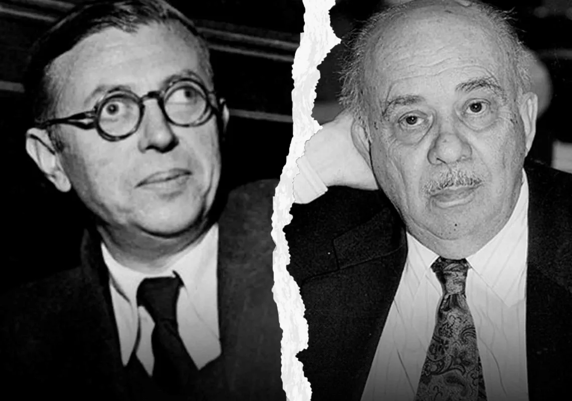 جان بول سارتر (إلى اليسار) وسهيل إدريس