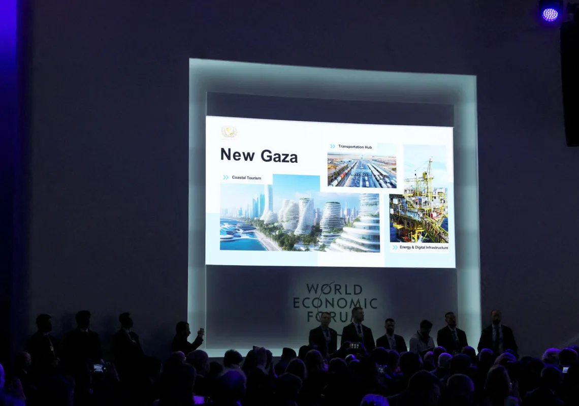  شريحة بعنوان “New Gaza” خلال إعلان مبادرة “Board of Peace” على هامش منتدى دافوس 2026.