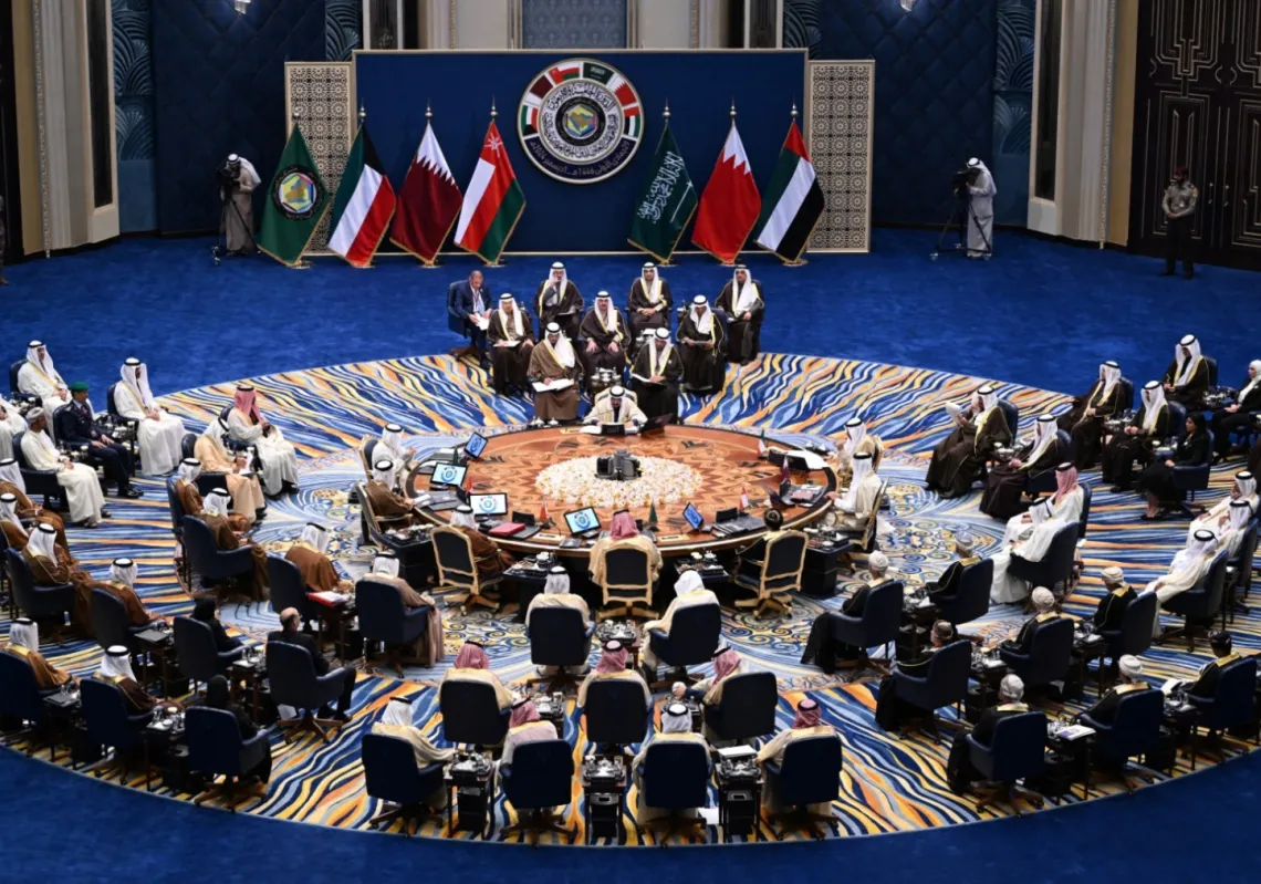 A handout picture released by the press office of the Emir of Kuwait Diwan shows a general view of the 45th Gulf Cooperation Council meeting in Kuwait City on 1 December 2024. 