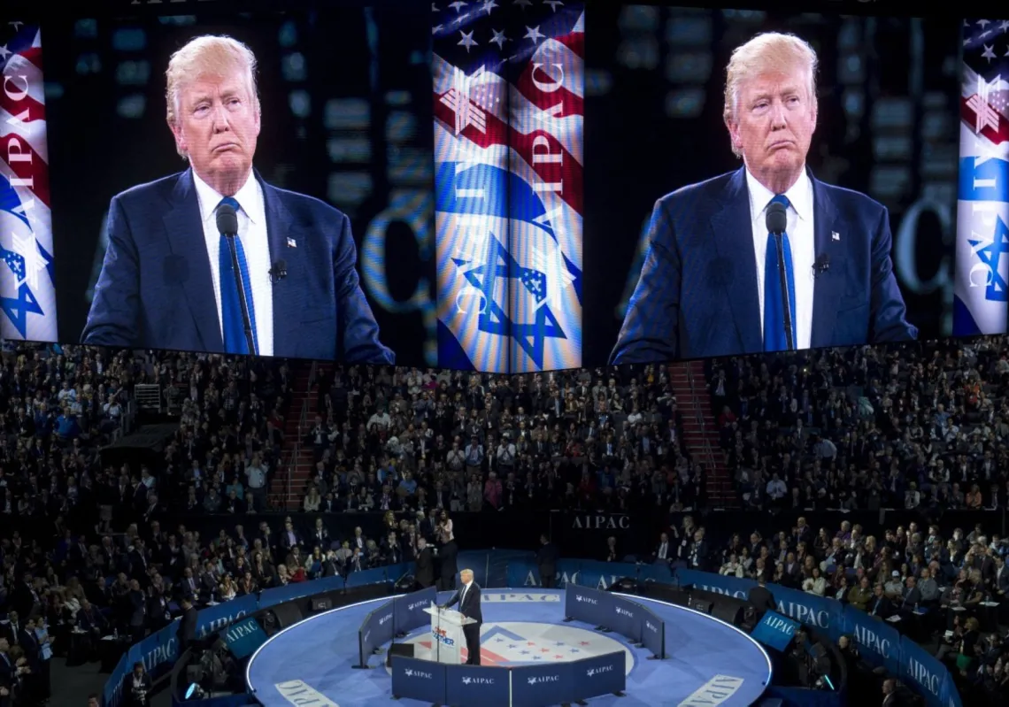 US Republican presidential hopeful Donald Trump speaks during the American Israel Public Affairs Committee (AIPAC) 2016 Policy Conference at the Verizon Centre in Washington, DC, on 21 March 2016.