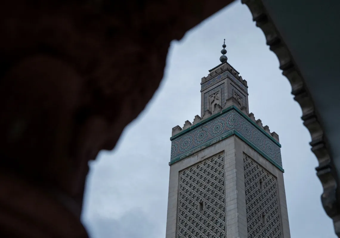 The minaret of the Grand Mosque of Paris on 13 October 2022. 
