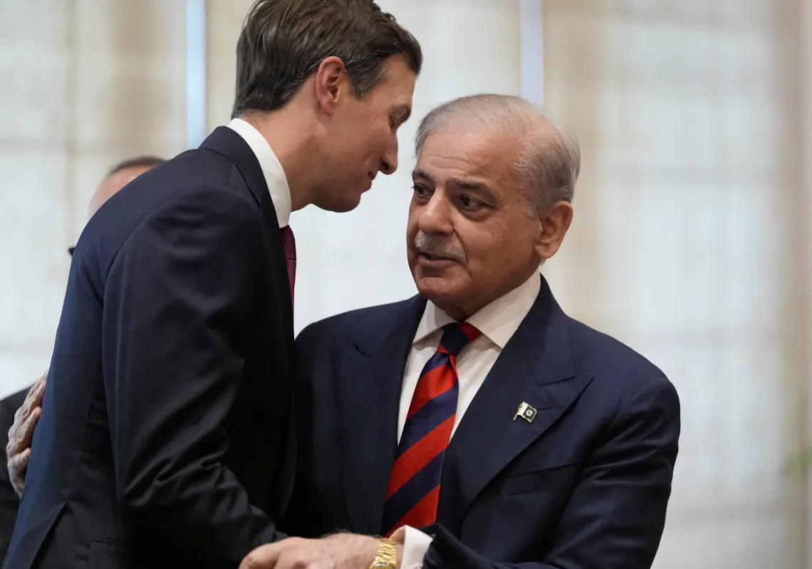 Jared Kushner and Pakistan's Prime Minister Shehbaz Sharif interact in Islamabad, Pakistan, on 11 April 2026. 