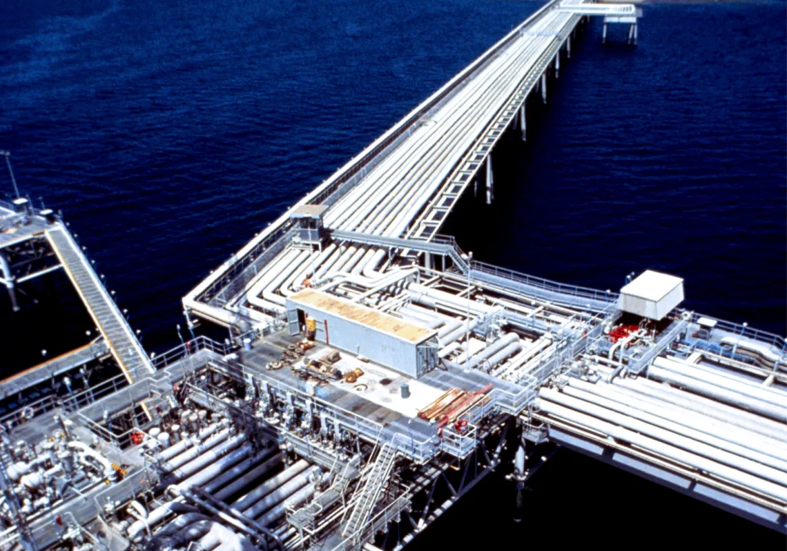 An aerial view of Yanbu oil terminal in western Saudi Arabia.