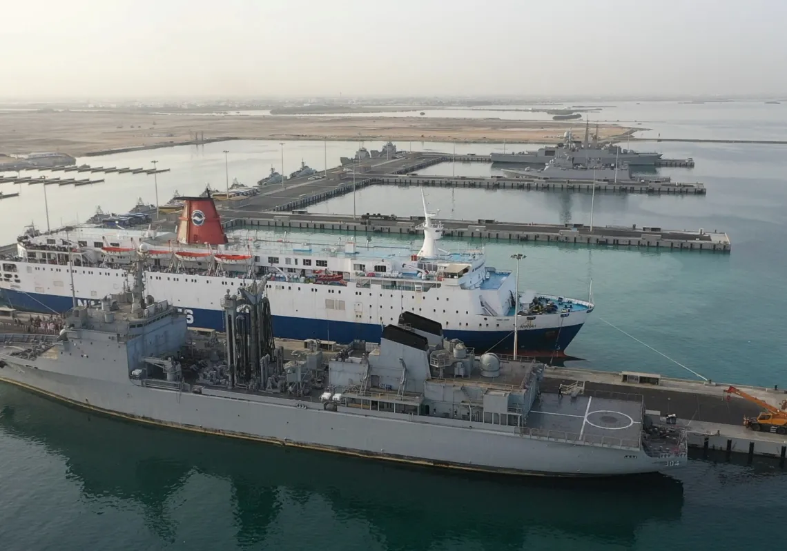 A Saudi commercial ship at Jeddah Sea Port, Jeddah, Saudi Arabia, 26 April 2023. 
