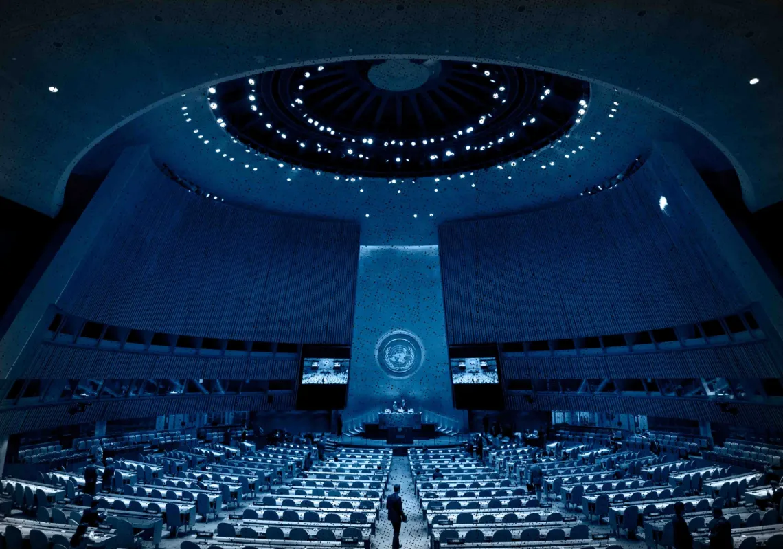 قاعة الجمعية العامة في مقر الأمم المتحدة في مدينة نيويورك في 18 سبتمبر 2015