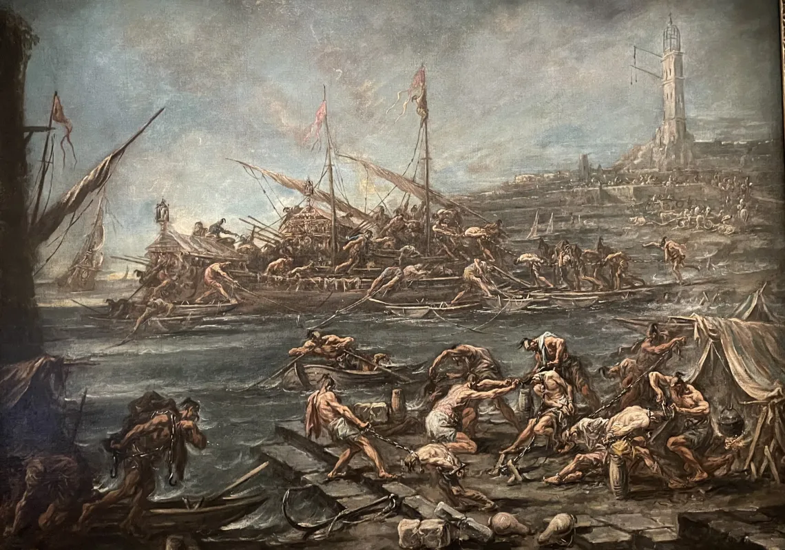 لوحة "صعود عبيد السفن" في ميناء جنوى للفنان اليساندرو ماغناسكو