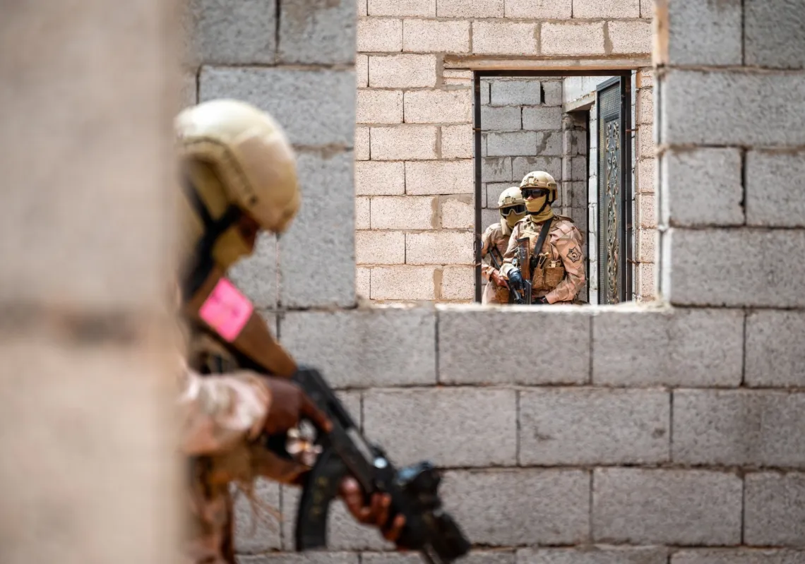Soldiers from the Libyan Joint Forces during the opening ceremony of the "Flintlock-2026" exercises in Sirte, Libya, on 14 April 2026.
