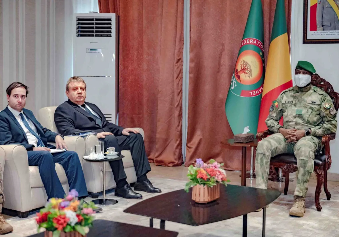 Assimi Goita, the leader of Mali's military government, meets with Russian ambassador Igor Gromyko at Koulouba Palace in Bamako, Mali, on 28 April 2026.