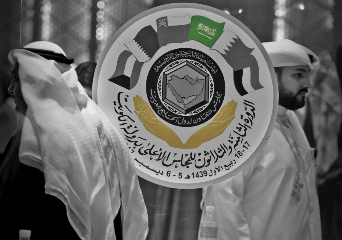 قاعة المركز الإعلامي خلال اجتماع مجلس التعاون الخليجي في مدينة الكويت في 5 ديسمبر 2017