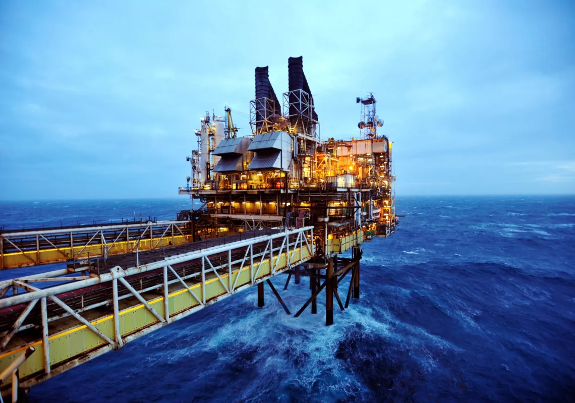 منصة النفط التابعة لشركة BP ضمن مشروع منطقة الحوض الشرقي (ETAP) في بحر الشمال، على بُعد نحو 100 ميل شرق مدينة أبردين في اسكتلندا، 24 فبراير 2014.