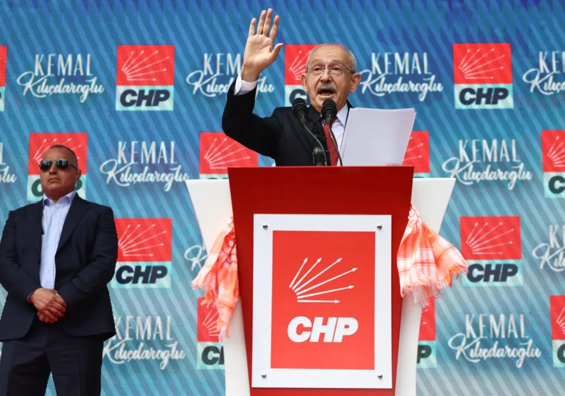 Türkiye's main opposition CHP party's court-installed leader, Kemal Kilicdaroglu, delivers a speech at the party's headquarters in Ankara on 30 May 2026.