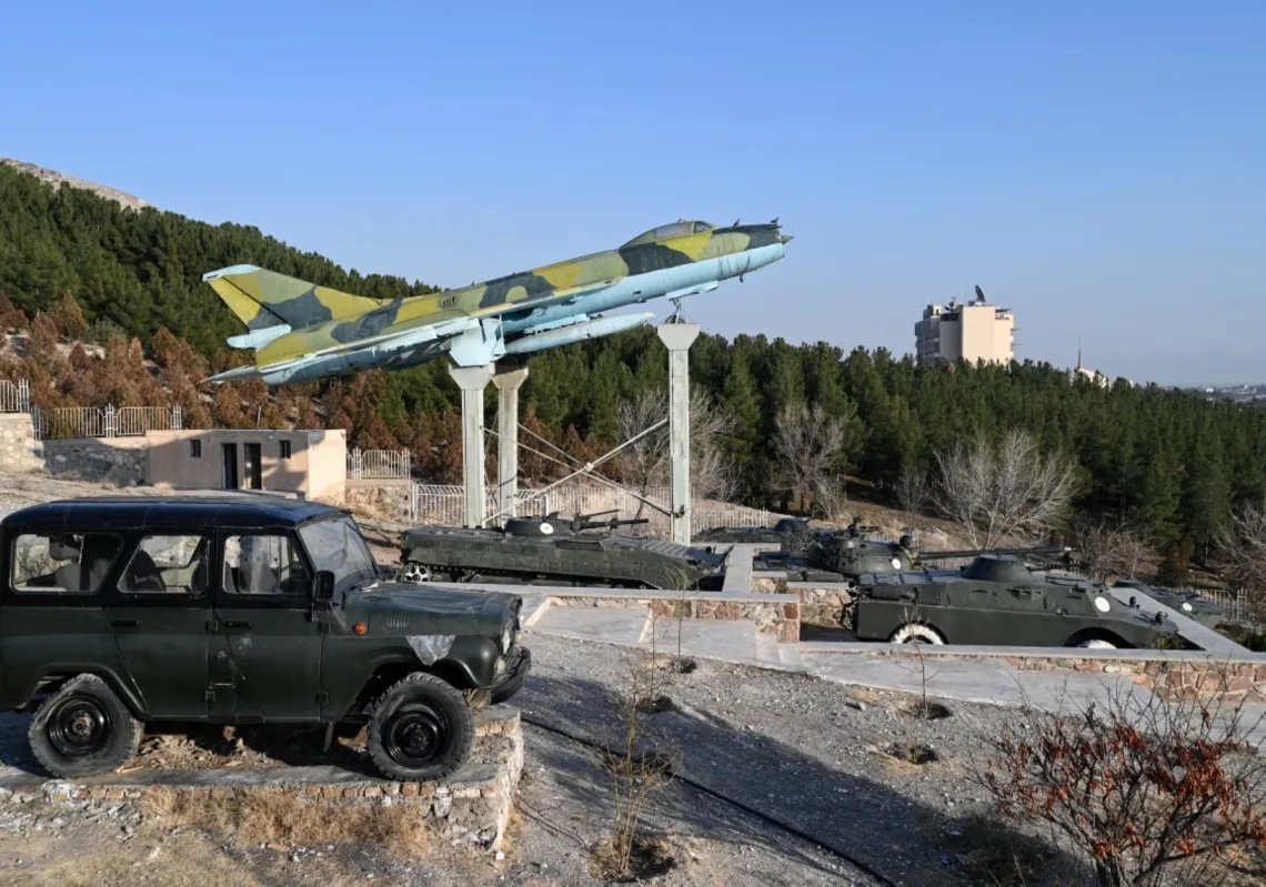 Remnants of war, such as a Soviet fighter jet, tanks and a military vehicle, are displayed at the Manzar-e-Jahad or the Jihad Museum that commemorates the Afghan resistance to the Soviet invasion of 1979, in Herat on 6 January 2026.