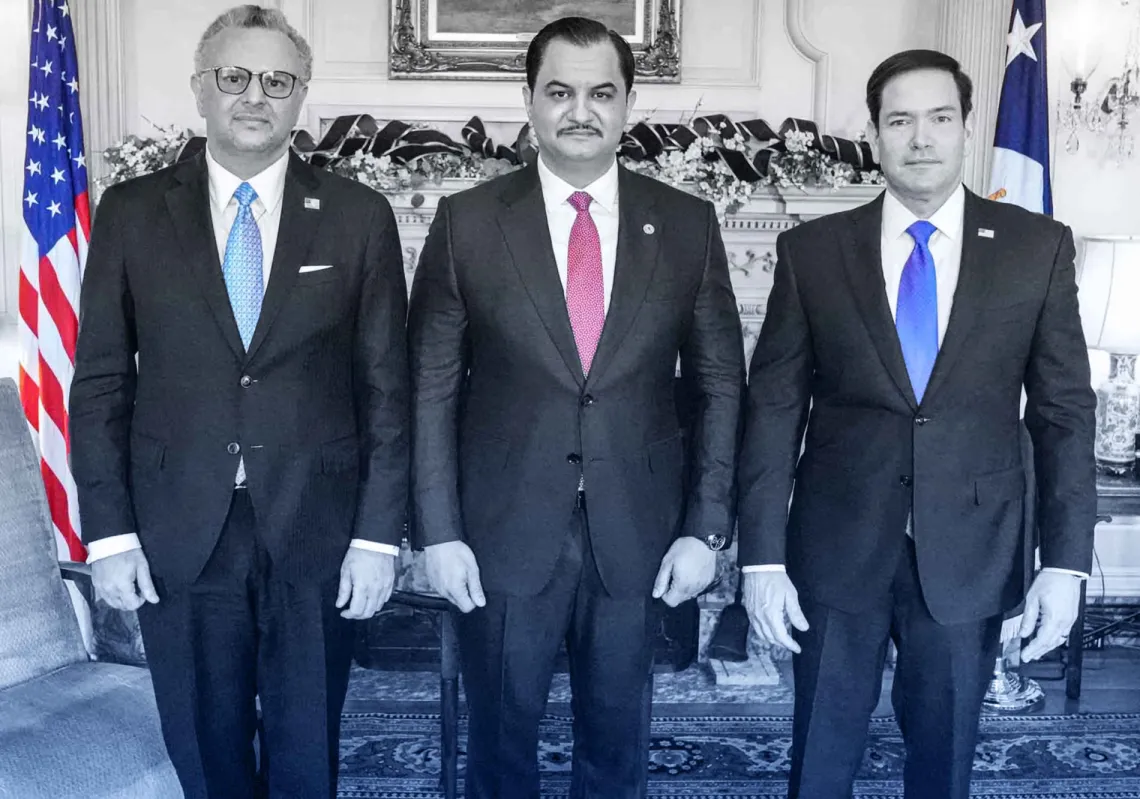 وزير الخارجية الأميركي ماركو روبيو ونائب قائد الجيش الوطني الليبي صدام حفتر، ومستشار ترمب مسعد بولس