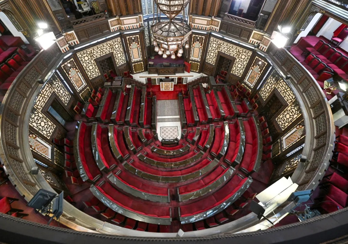 The assembly hall of the parliament building is pictured in Damascus on 1 October 2025.