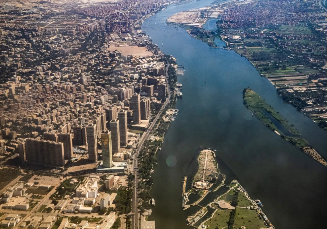 An aerial view of the Maadi suburb and its section overlooking the Nile river in the south of Egypt's capital Cairo on 15 October 2021.