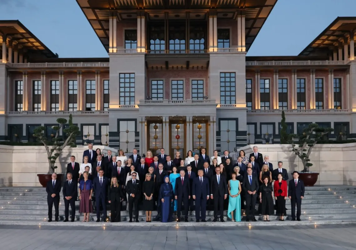 World leaders line up during the 36th NATO Heads of State and Government Summit
at the Presidential Complex in Ankara on 7 July 2026. 
