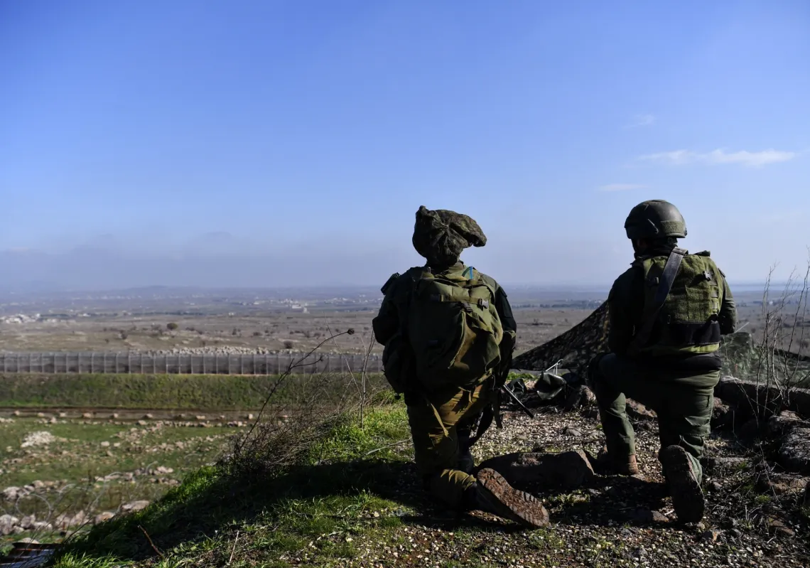 Israeli soldiers operate in the Israeli-occupied Golan Heights near the border with Syria.
