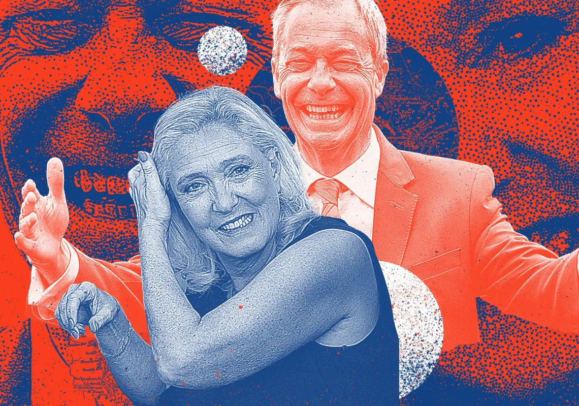 Marine Le Pen and Nigel Farage, two leaders of far right parties seeking power either side of the English Channel. 