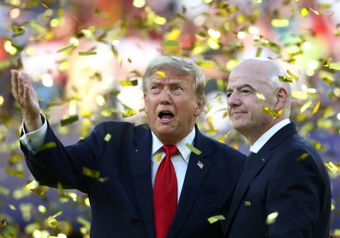U.S. President Donald Trump and FIFA President Gianni Infantino during the trophy presentation after the match