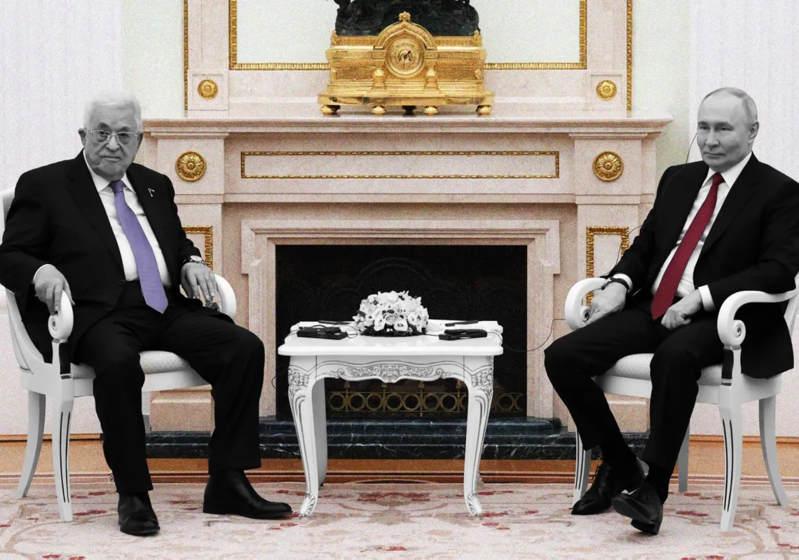 Palestinian Authority President Mahmoud Abbas (L) meets Russian President Vladimir Putin in Moscow on 22 January 2026.