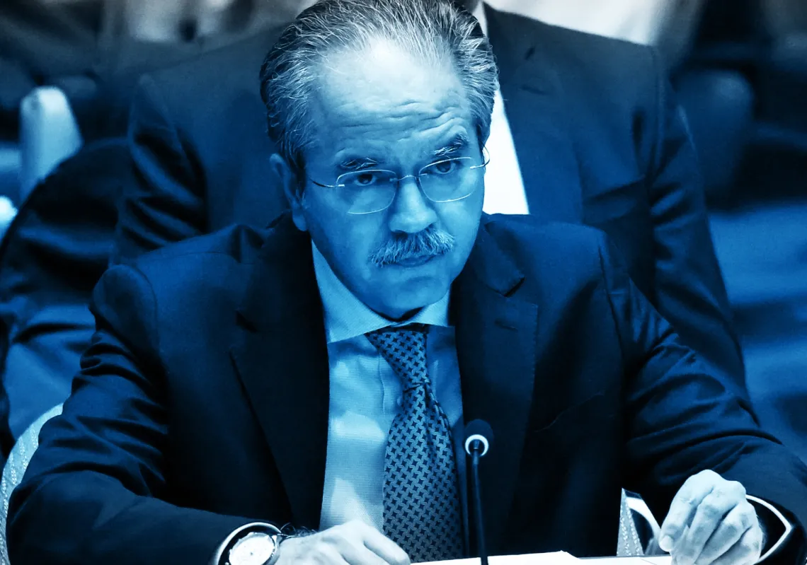 Pakistan's Ambassador Permanent Representative to the UN, Asim Iftikhar Ahmad, attends a United Nations Security Council meeting after the US and Israel launched strikes on Iran, in New York, on 28 February 2026. 