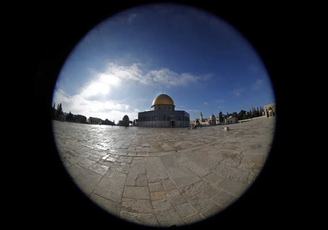 A view of the Dome of the Rock mosque at the Al-Aqsa mosque compound after renovation work carried out by the Waqf, a Jordanian-backed body that oversees Muslim religious sites in Jerusalem, on 10 January 2018.