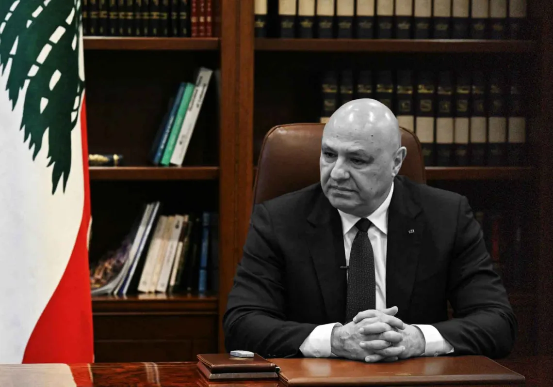الرئيس اللبناني جوزيف عون خلال مقابلة مع وكالة فرانس برس في القصر الرئاسي في بعبدا في 15 سبتمبر 2026