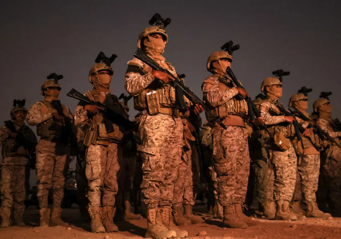 Pro-Yemeni government forces at an exhibition at Al Rayyan airport in the city of Mukalla in Yemen's coastal southern Hadramawt province on 19 January 2026.