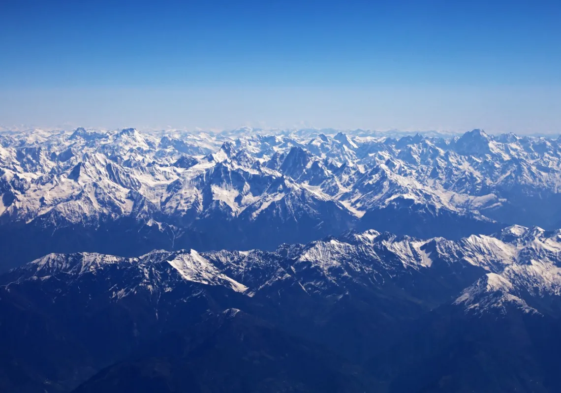 The Indian Himalayas are seen from a flight to Srinagar on 22 May 2023.