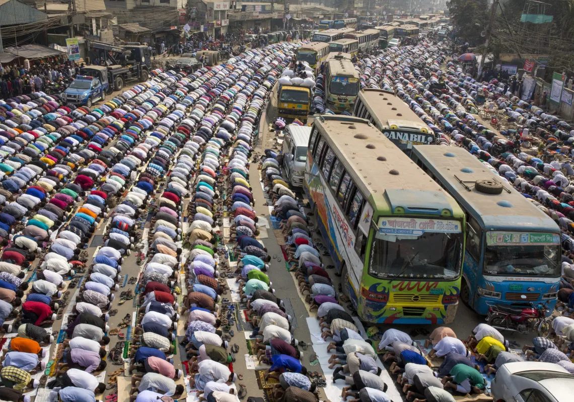 Muslim devotees perform Friday prayer during 'Biswa Ijtema', the second largest religious gathering of Muslims in the world, in Tongi town of Dhaka , Bangladesh on February 15, 2019. (Getty)